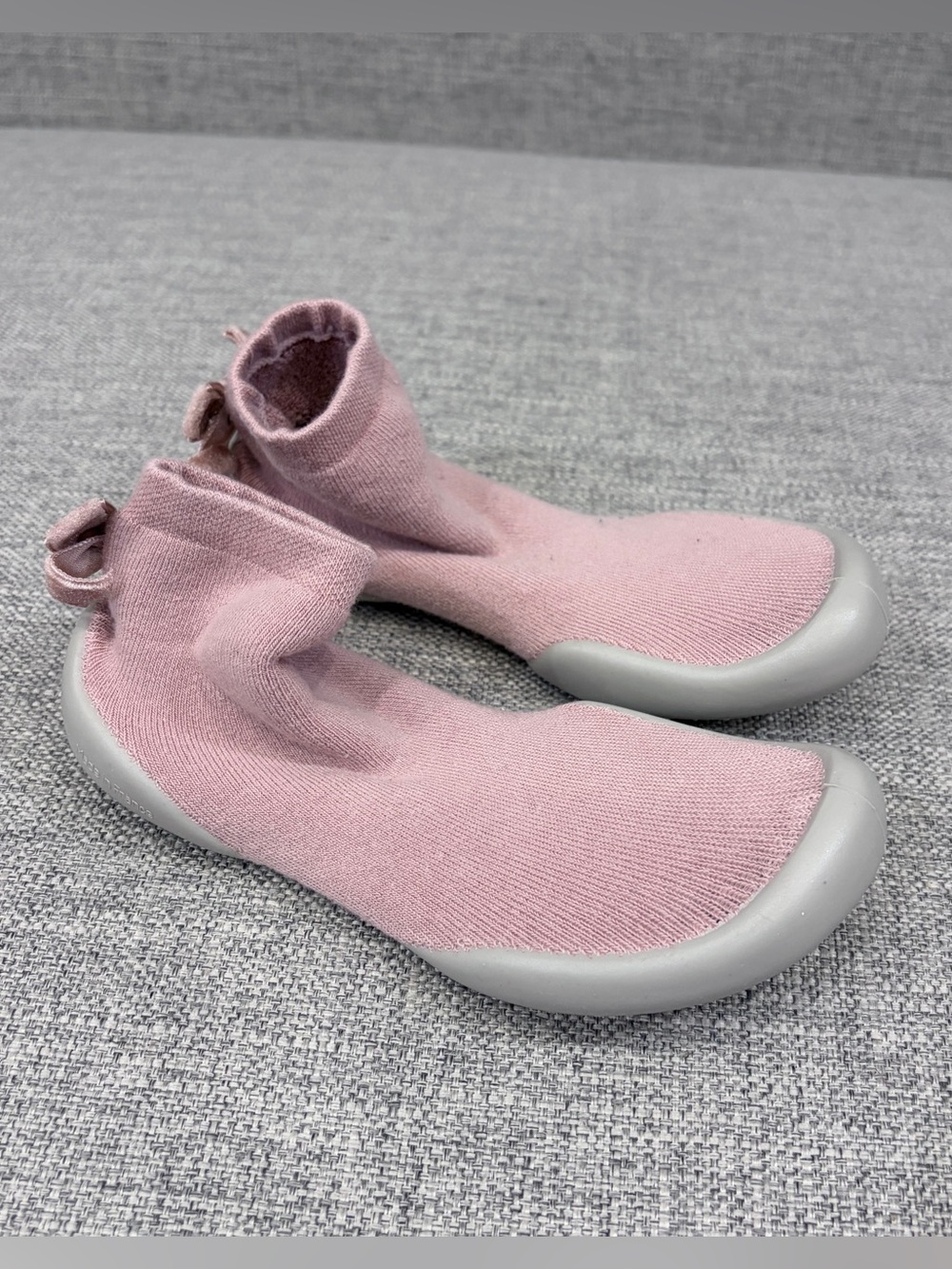 Kids Water Shoes Pink Stretch Knit Sock with Gray Rubber Sole